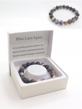 Blue Lace Agate Blessing Bead Bracelets with Gift Box. 